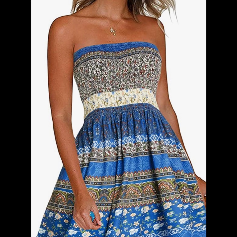 Summer Dresses for Women Beach Cover Ups Strapless Boho Floral Print Sundress